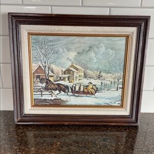 AMERICAN FARM SCENES No.4 Winter 1853 Currier & Ives Canvas Painting Framed Art